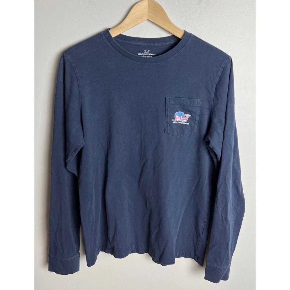 Vineyard Vines Hockey Whale Long Sleeve Pocket T-Shirt Boys XL 18 Navy Boy Child
